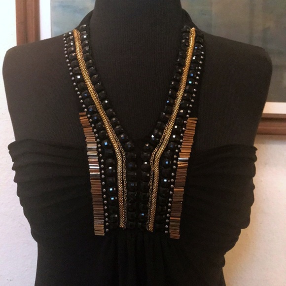 Cache beaded halter top blouse black Size Small - Picture 1 of 10